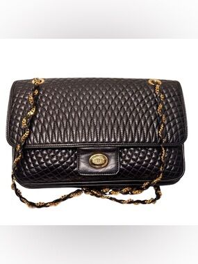 Bally Vintage Quilted Double Flap Shoulder Bag (Black) - EUC